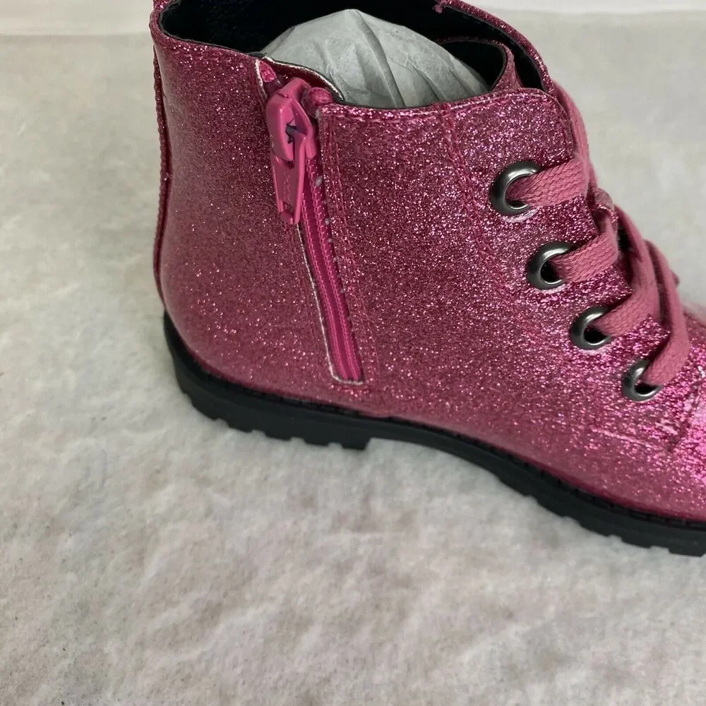 Tucker + Tate Glitter‎ Ankle Boots Shoes Maisie Bootie Pink Lace Up Sz 3M